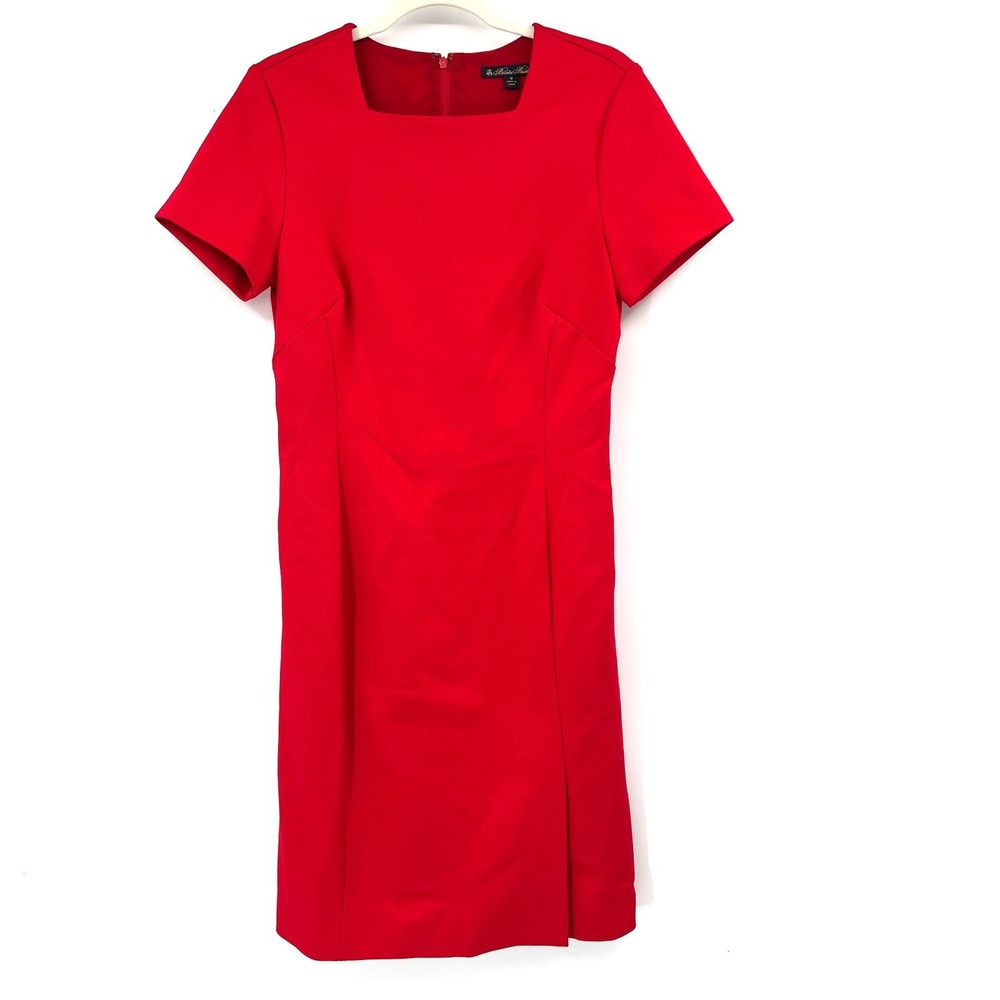Brooks Brothers red ponte knit square preppy dress old money career business 8